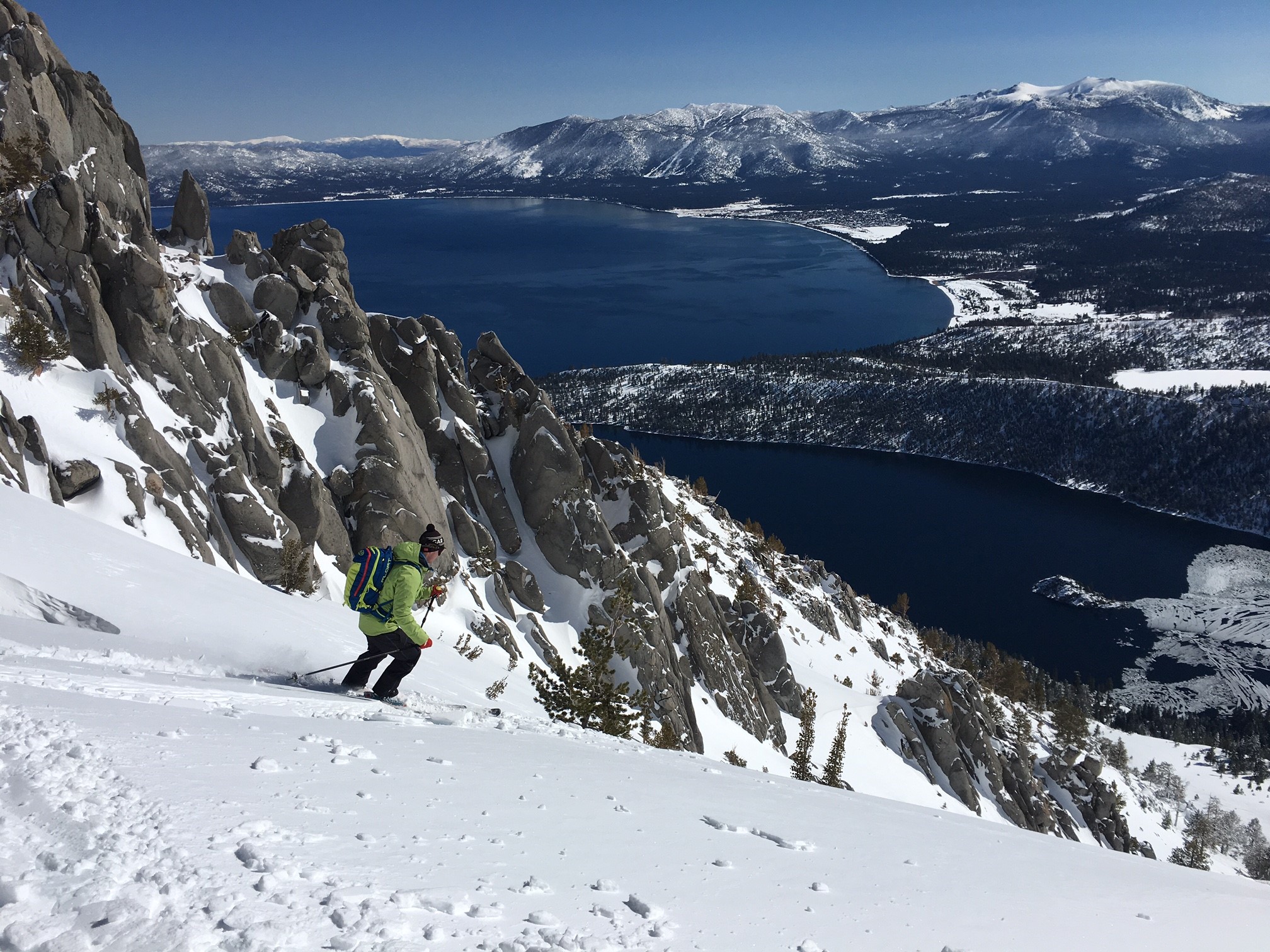 Skier above Lake Tahoe