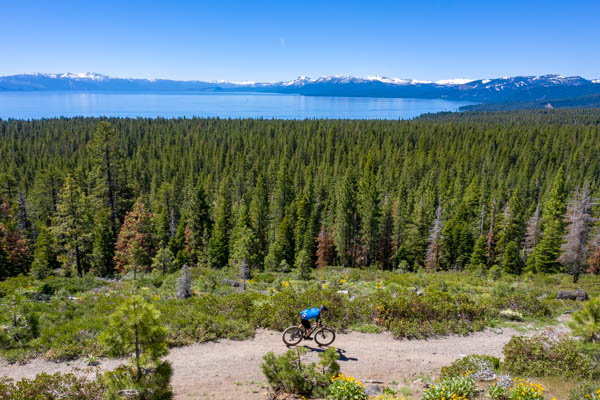 Levi Leipheimer mountain biking above Lake Tahoe