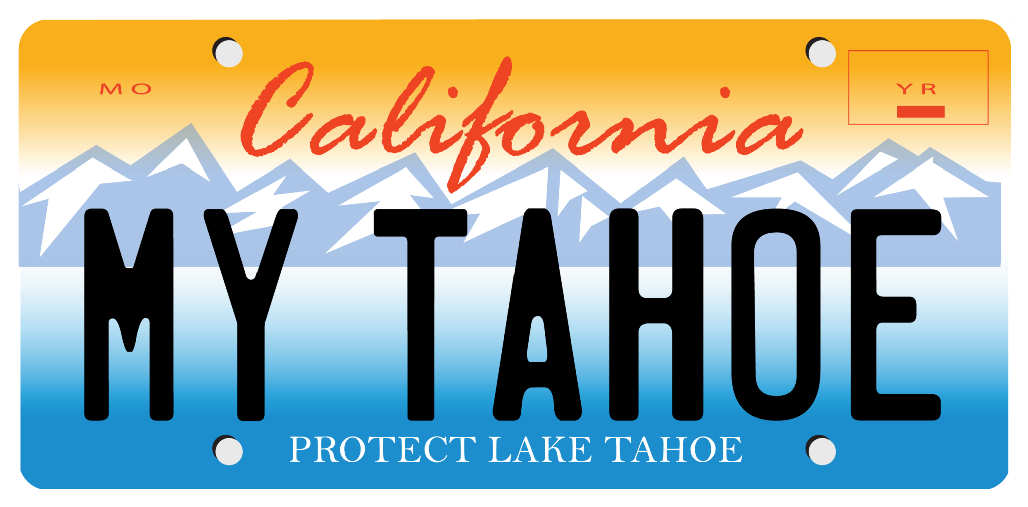 Mountain biker holding Lake Tahoe license plate