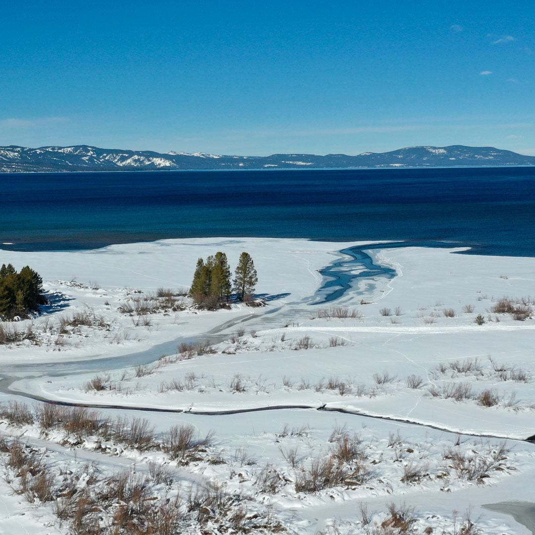 Lake Tahoe and snow-covered marsh