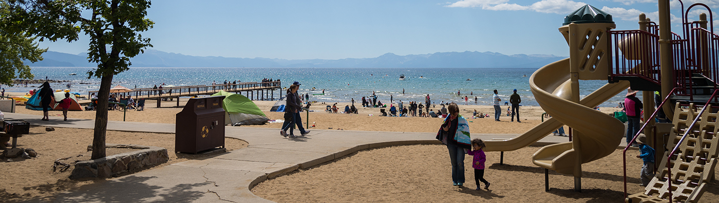 People on a beach at Lake Tahoe