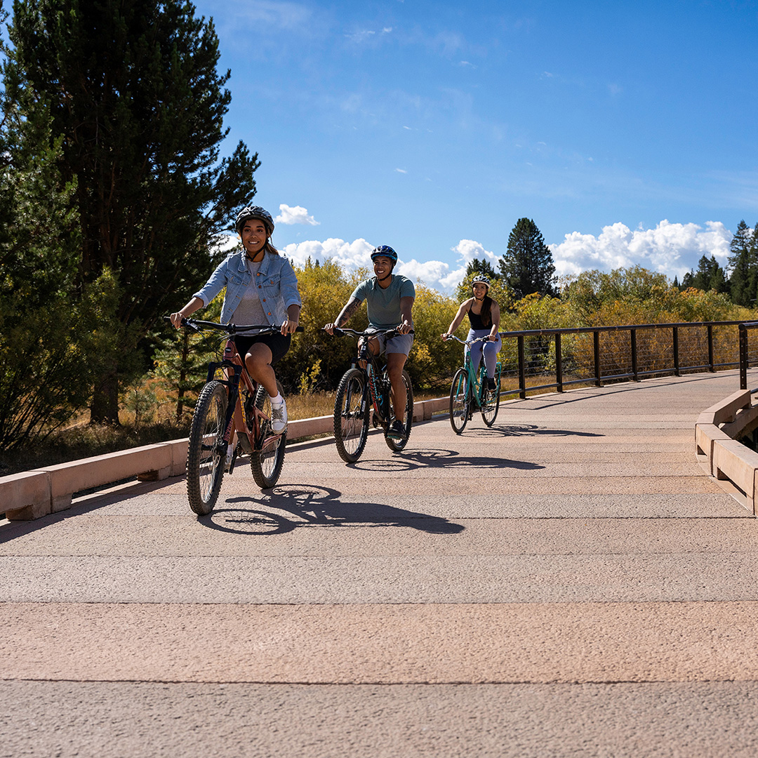People enjoying a shared-use trail on bicycles