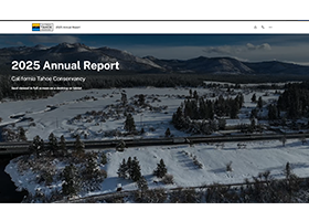 The Upper Truckee River next to snow-covered wetland, with Johnson Meadow beyond and mountains in the distance.