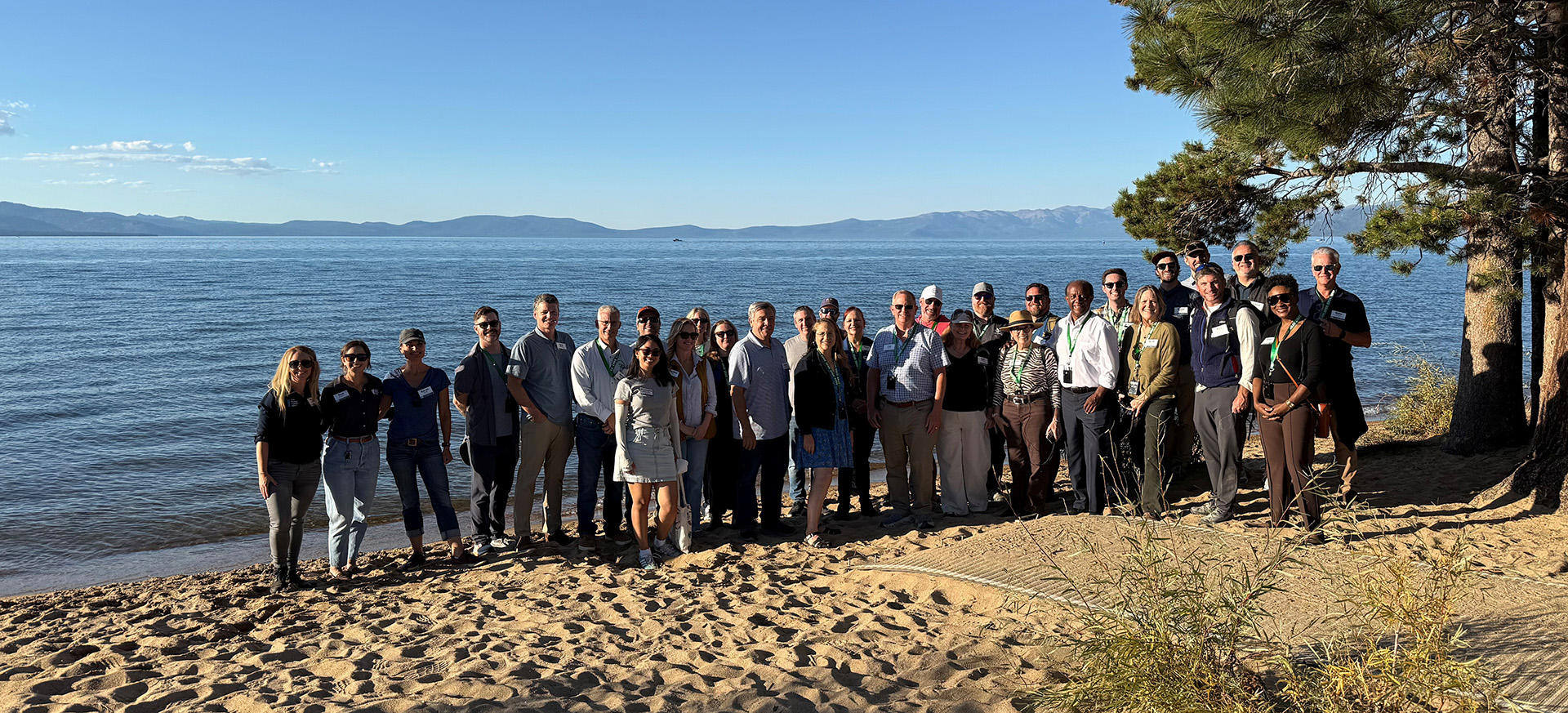 Attendees of the Tahoe Conservancy / CFEE seminar on the shore of Lake Tahoe